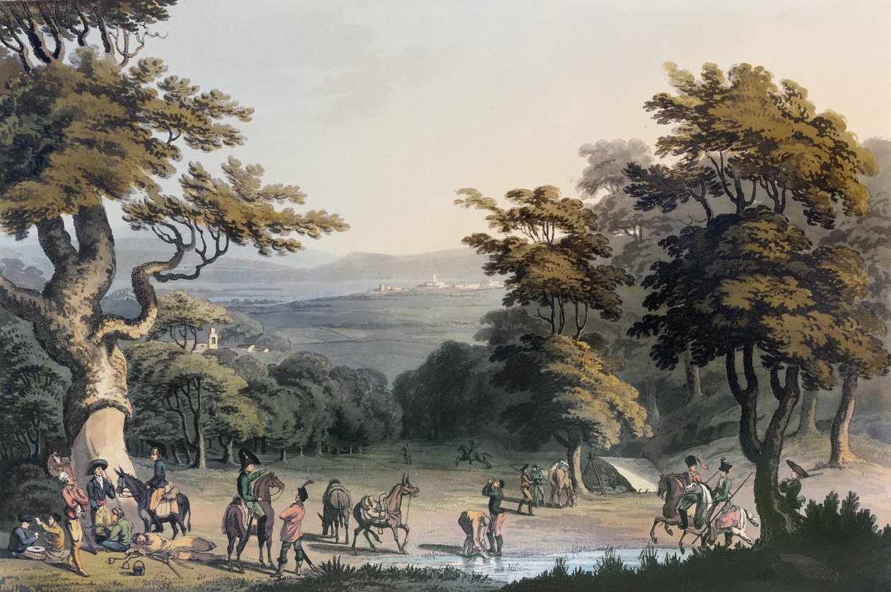 1813年、エスペヤの村の近くの樫の木から撮ったシウダーロドリゴの遠景 作： チャールズ・ターナー