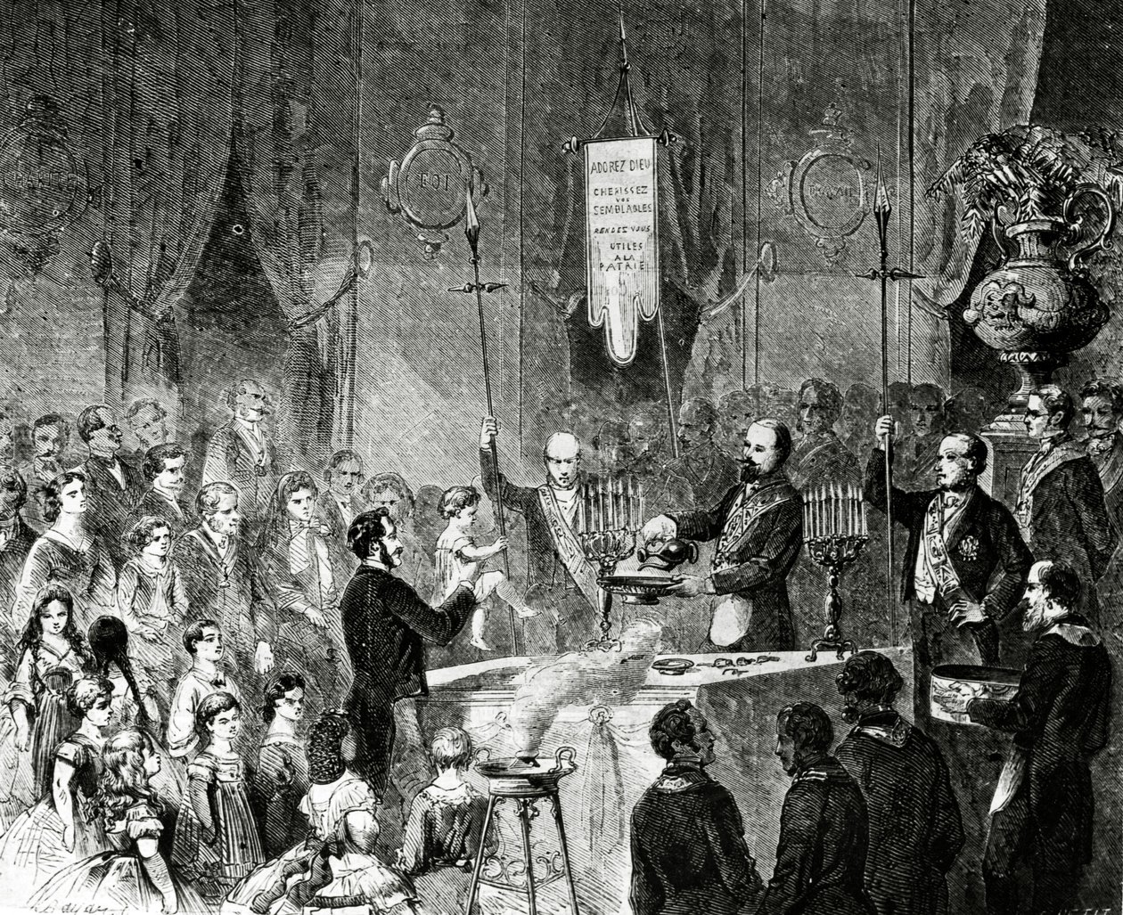 1861年パリ、グランドオリエントドフランスの友愛のロッジでのフリーメーソンの洗礼 作： チャールズ・イリアテ