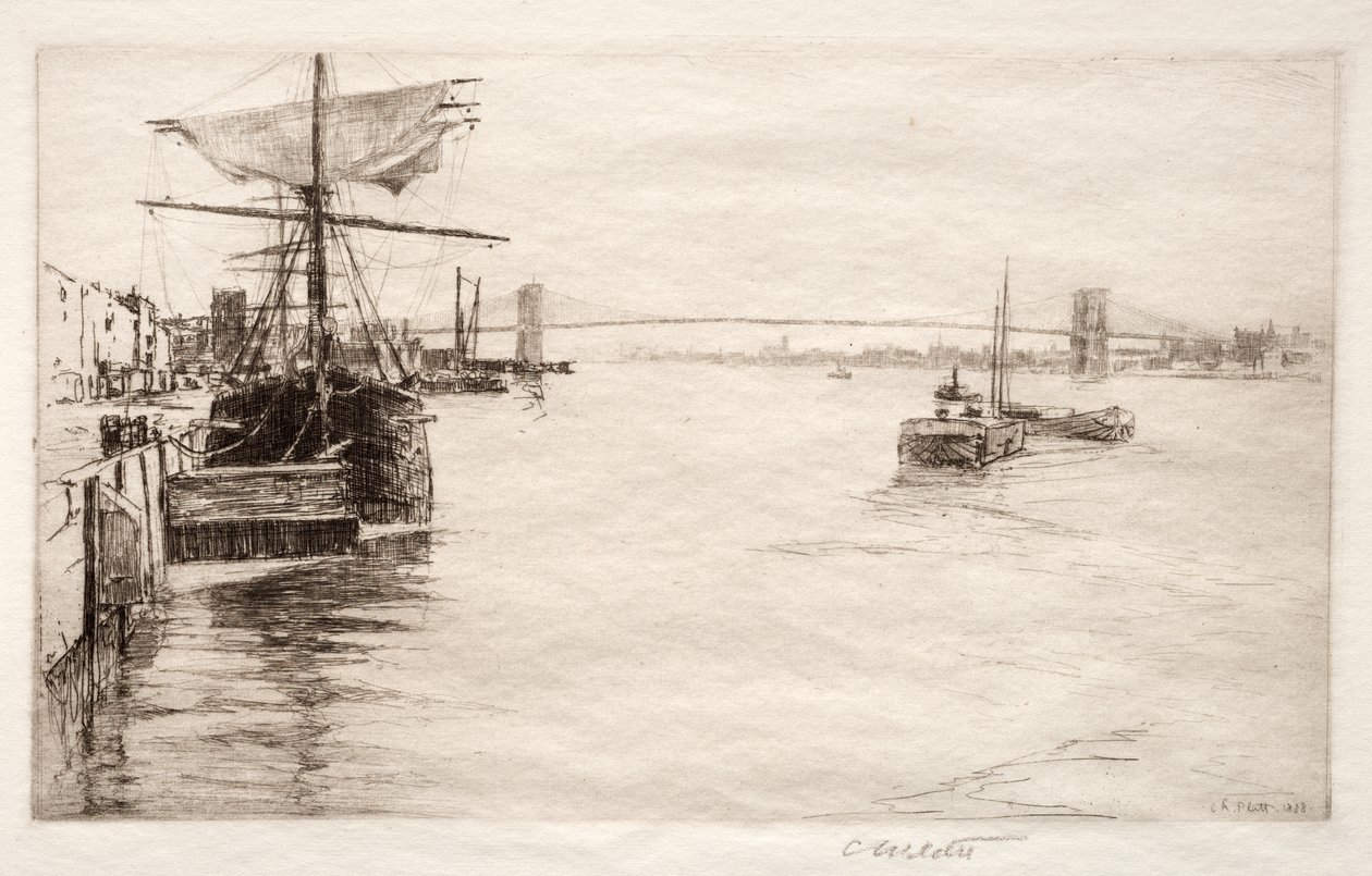 ブルックリン橋、1888年。 作： チャールズアダムスプラット