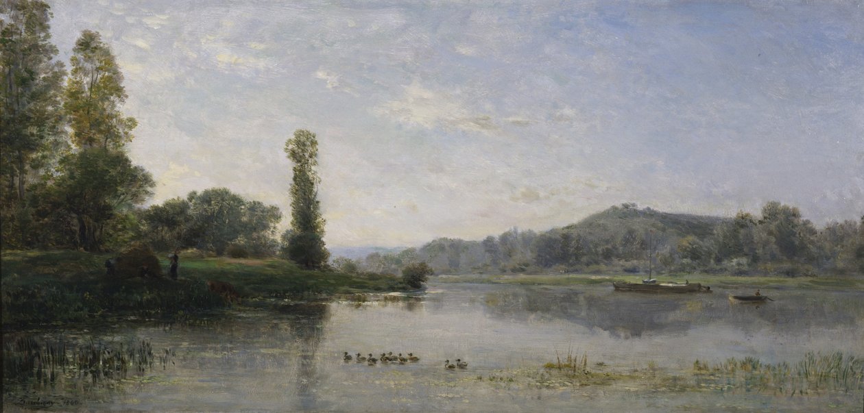 川のある風景、1860 作： チャールズ・フランソワ・ドービニー