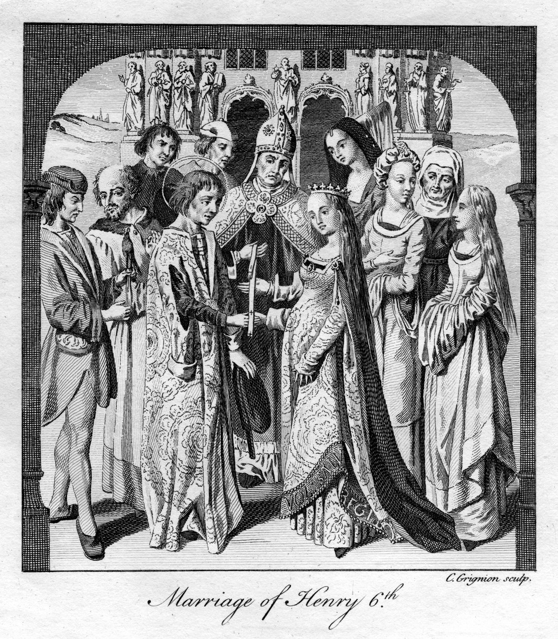 ヘンリー6世の結婚、1445年、18世紀。 作： チャールズグリニオン
