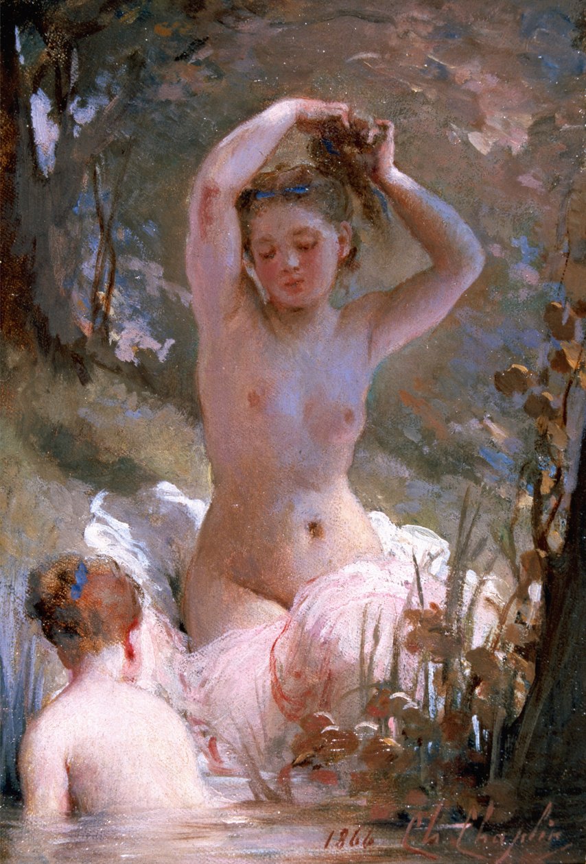 2人の女の子の入浴、1864年 作： チャールズ・ジョシュア・チャップリン