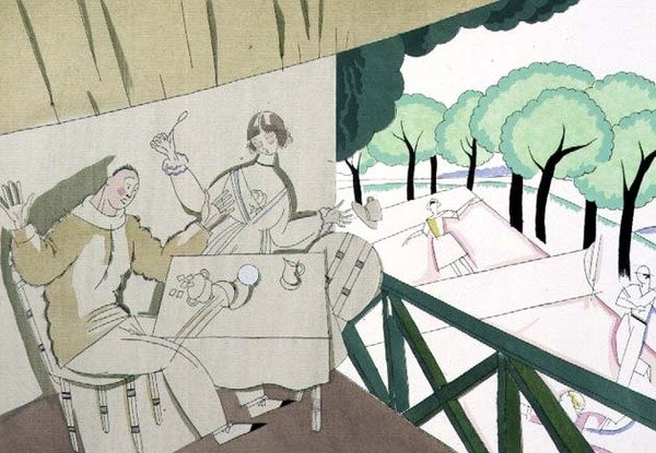 テニスシーン 1920年頃（紙にステンシル） 作： チャールズ・マーティン