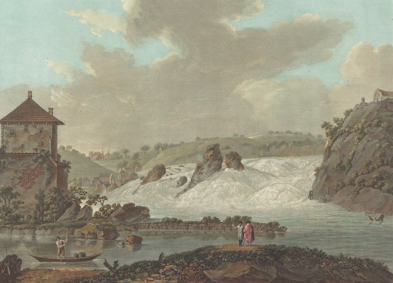 シャフハウゼンの滝、c。 1784年 作： チャールズ・メルキオール・デスクールティス