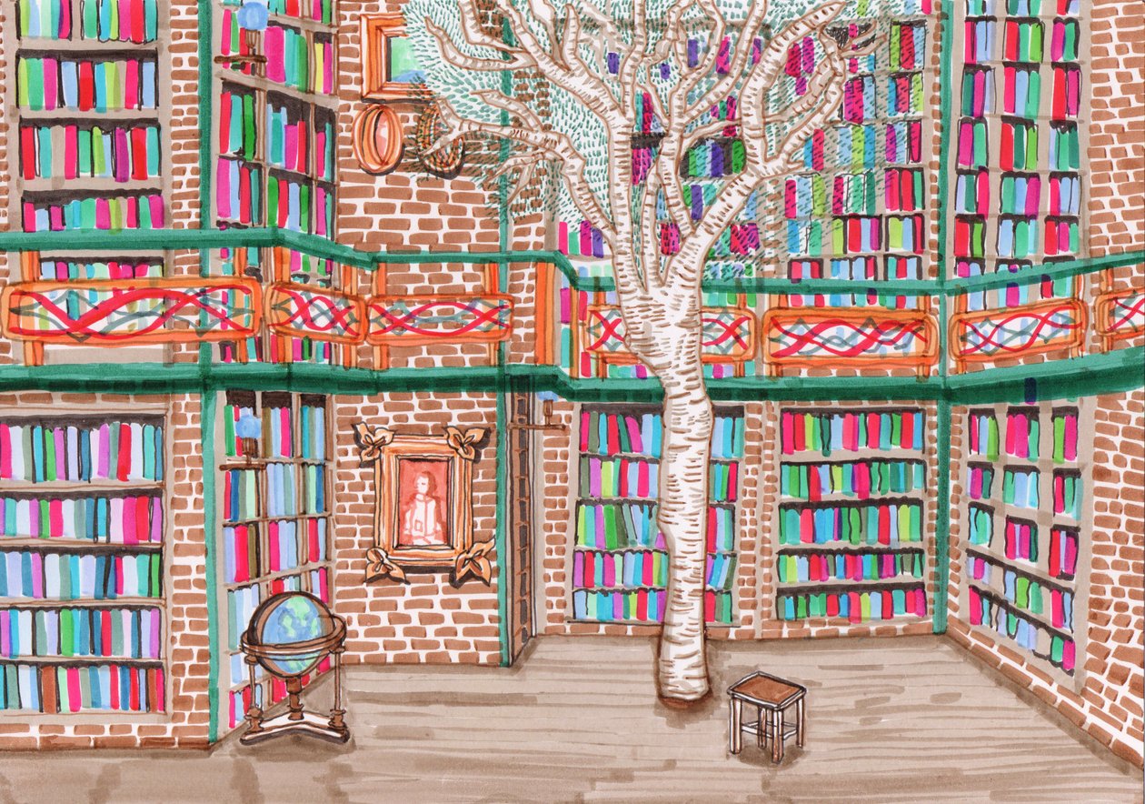 木の図書館、2017年（筆ペン） 作： Charlotte Orr