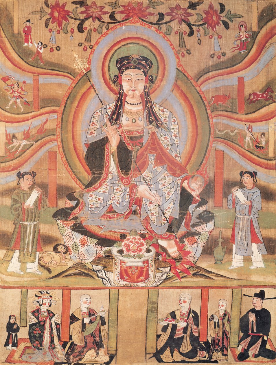 敦煌のディザンと復興への六本の道を描いた仏教の旗（絹で描いたもの） 作： 中国語学校