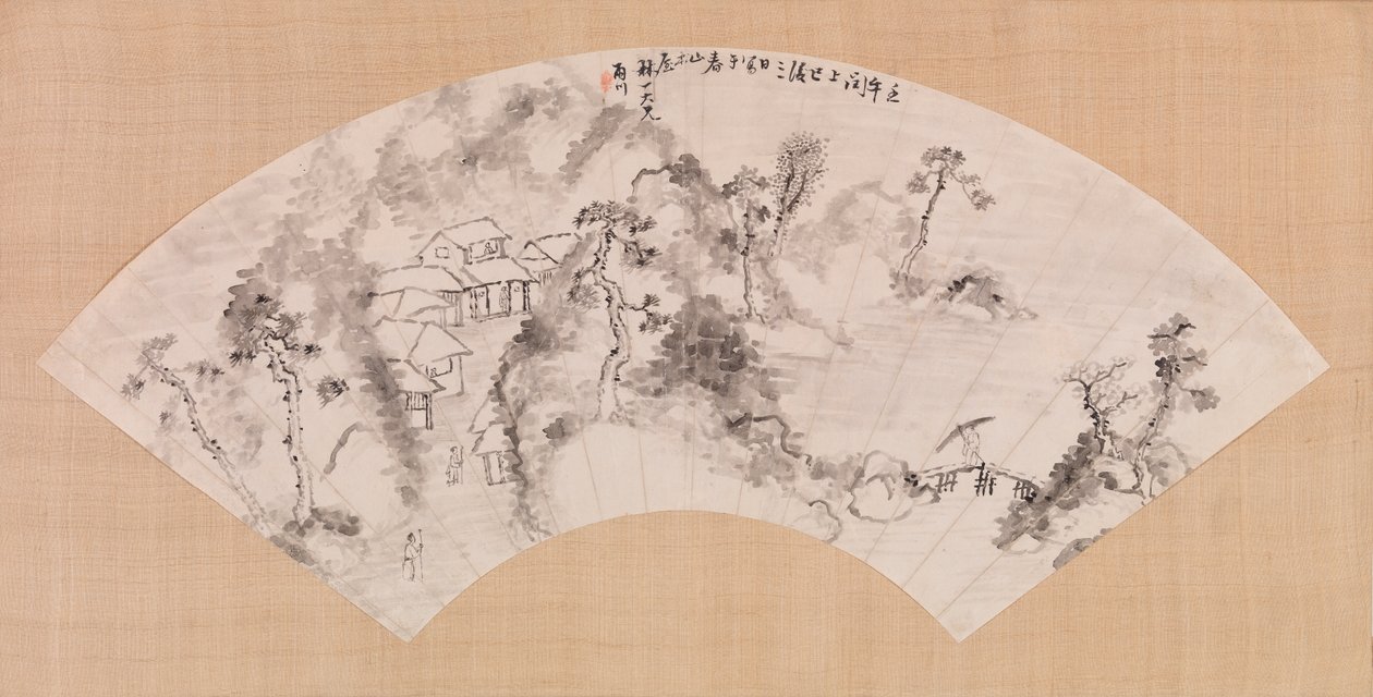 風景を描いたファン、1600年頃（紙にインク） 作： 中国語学校