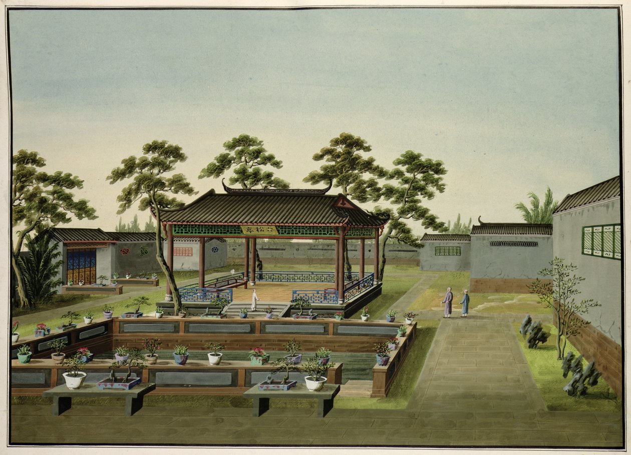 ガーデンシーン、1820〜40年頃（紙にトイレ） 作： 中国語学校