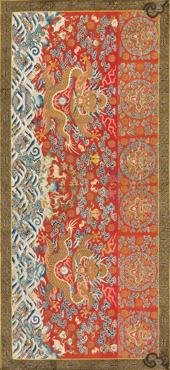 ぶら下げ（ドラゴンのデザイン）、1736-95（シルク） 作： 中国語学校