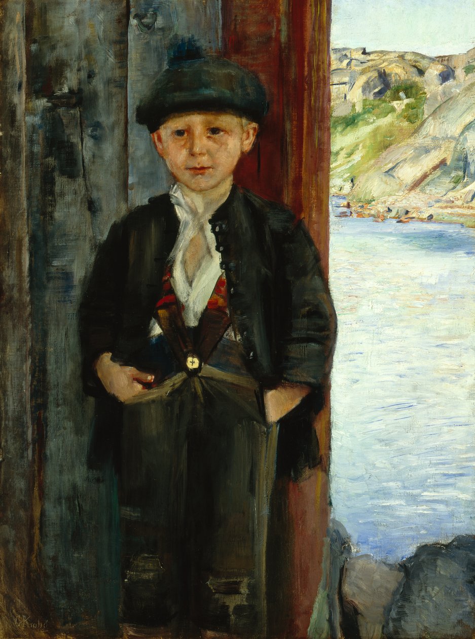 家の壁のそばの少年、1890年頃 作： クリスチャン・クローグ