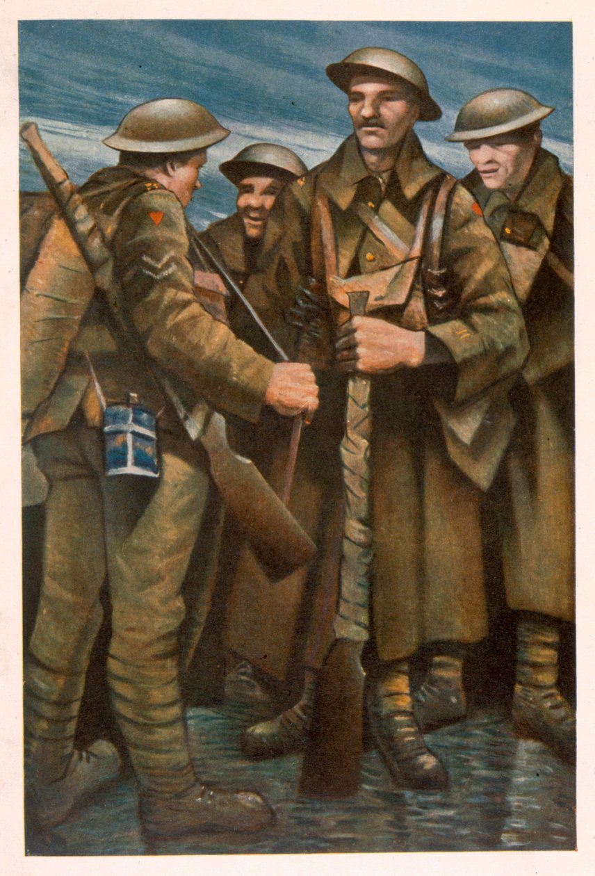 1918年の西部戦線の続き、前線のイギリス人アーティストによる兵士のグループ 作： クリストファー・リチャード・ウィン・ネビンソン