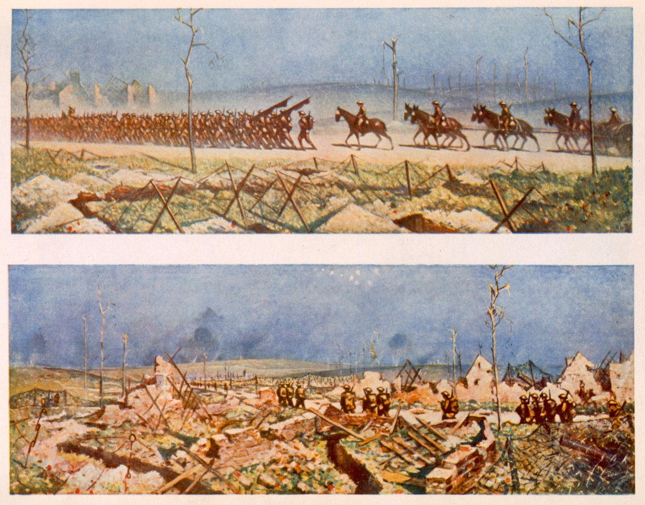 1917年の西部戦線の続き、前線のイギリス人アーティストによるフランスの道CとD 作： クリストファー・リチャード・ウィン・ネビンソン