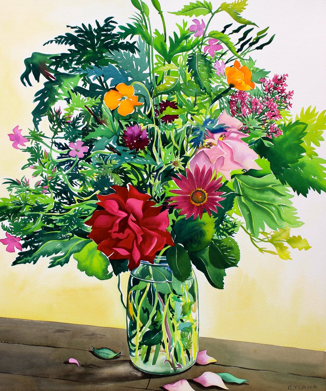 庭の花（紙に水彩） 作： クリストファー・ライランド