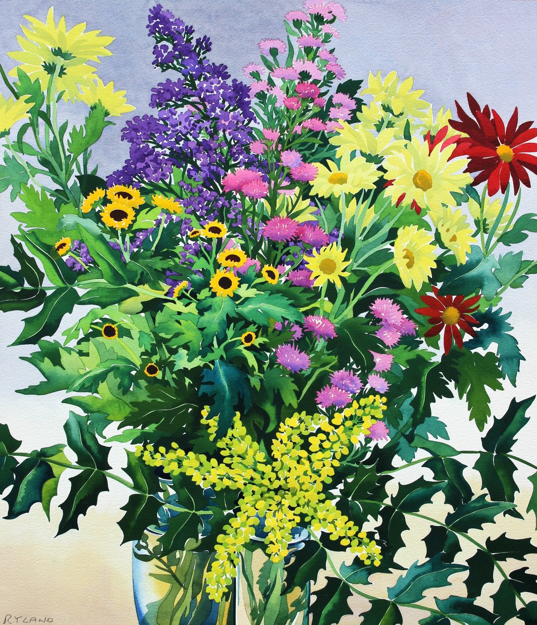 冬の花と葉（紙に水彩） 作： クリストファー・ライランド