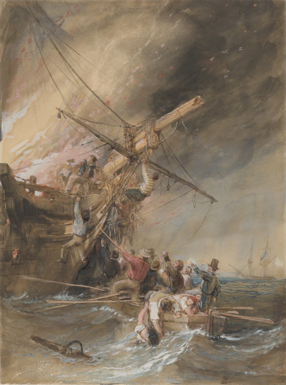海での火災、1820-46。 作： クラークソン・スタンフィールド
