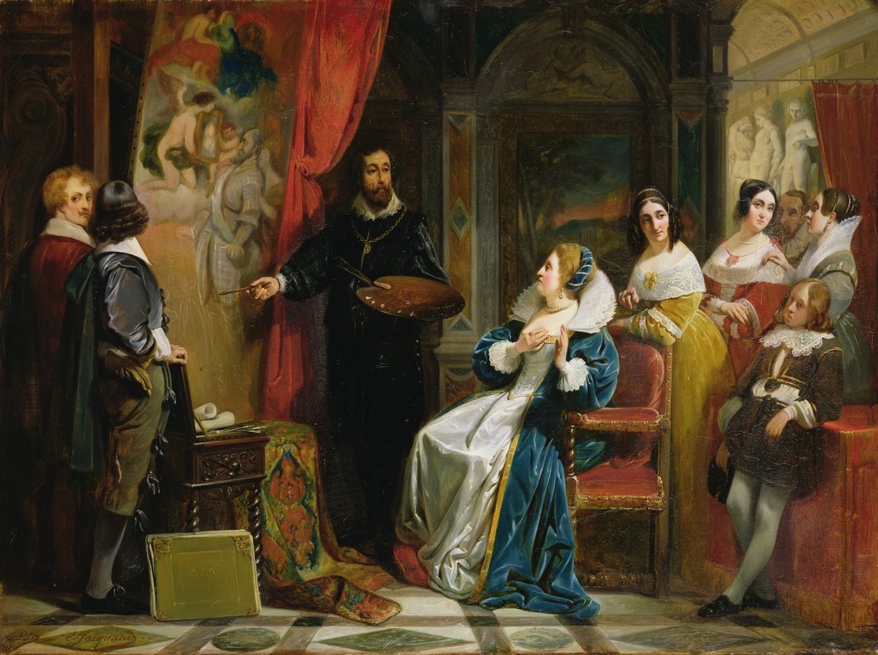 マリー・ド・メディチ（1573-1642）ルーベンスのスタジオを訪問、1839 作： クロード・ジャカンド