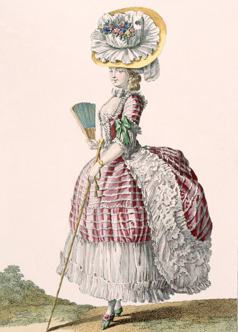 Dupinによって刻まれたポロネーズスタイルのドレスを着た女性、「Galeries des Modes et Costumes Francais」c.1778-87からのプレートno.82 作： クロード・ルイス・デスレイ