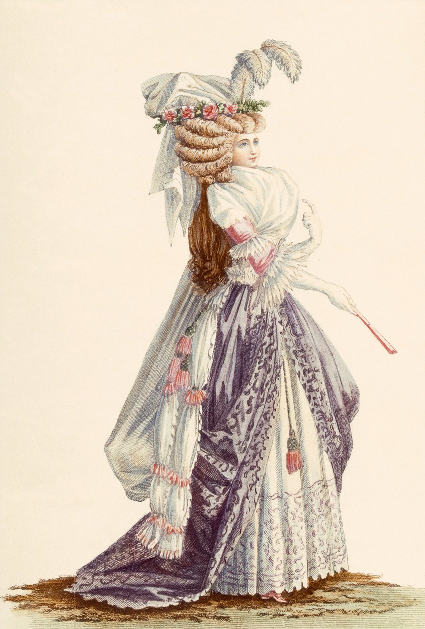「Galeries des Modes et Costumes Francais」からの婦人用ローブ「àla Grecque」、c.1778-87 作： クロード・ルイス・デスレイ