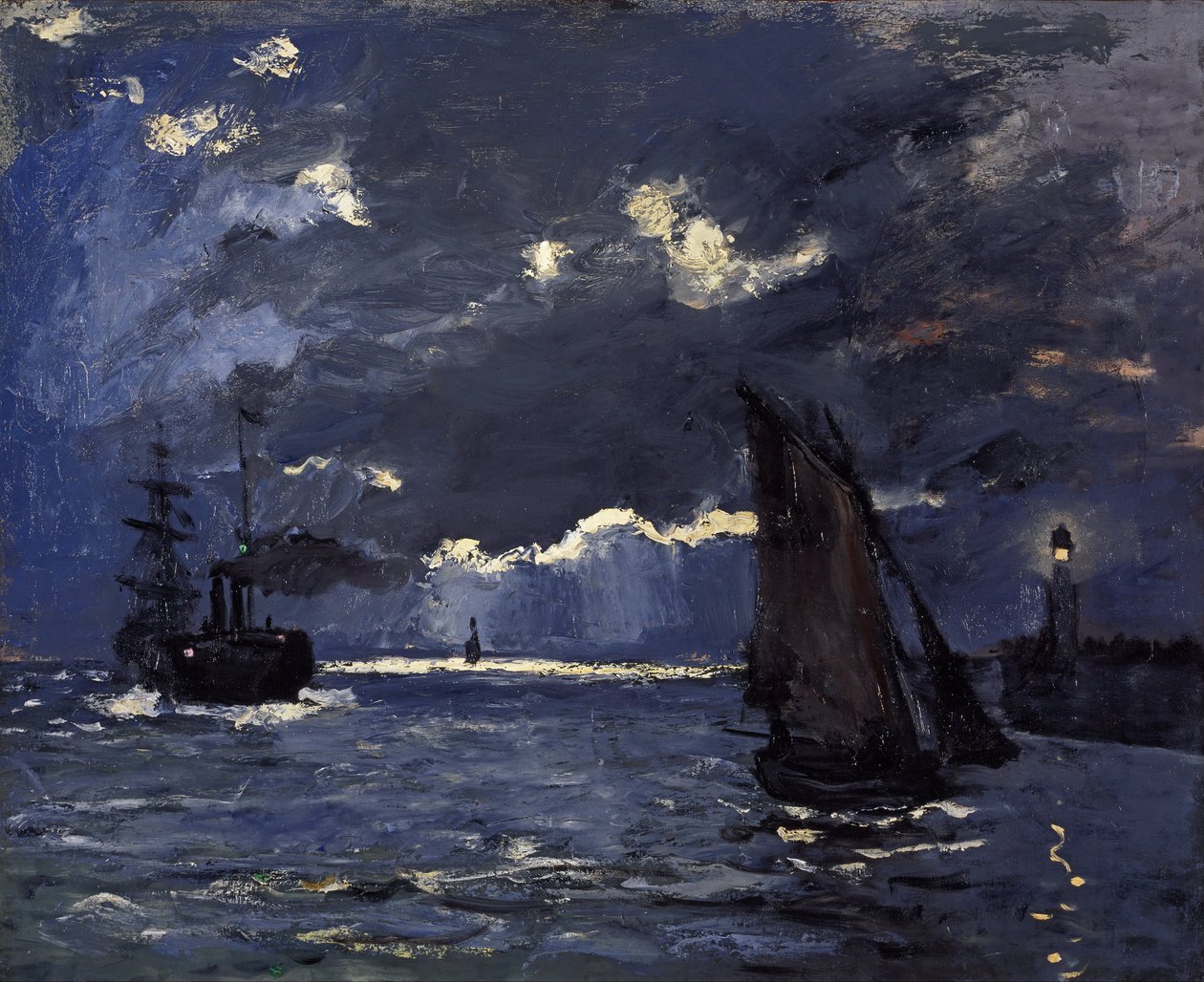 海の景色、月光で発送 作： クロード・モネ