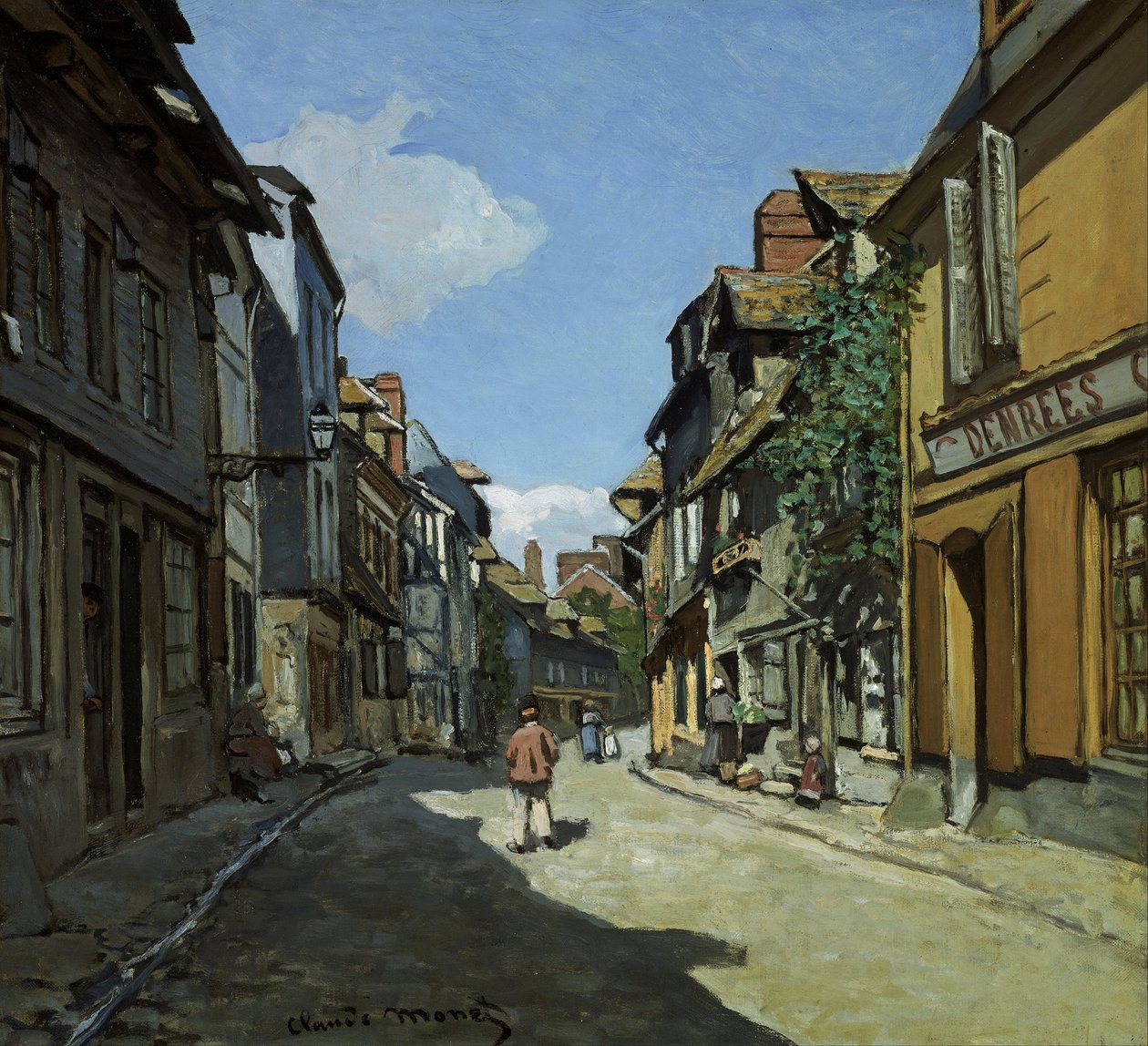 Rue de la Bavole、オンフルール 作： クロード・モネ