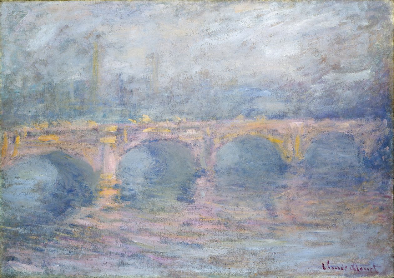 ウォータールーブリッジ、ロンドン、日没時、1904 作： クロード・モネ
