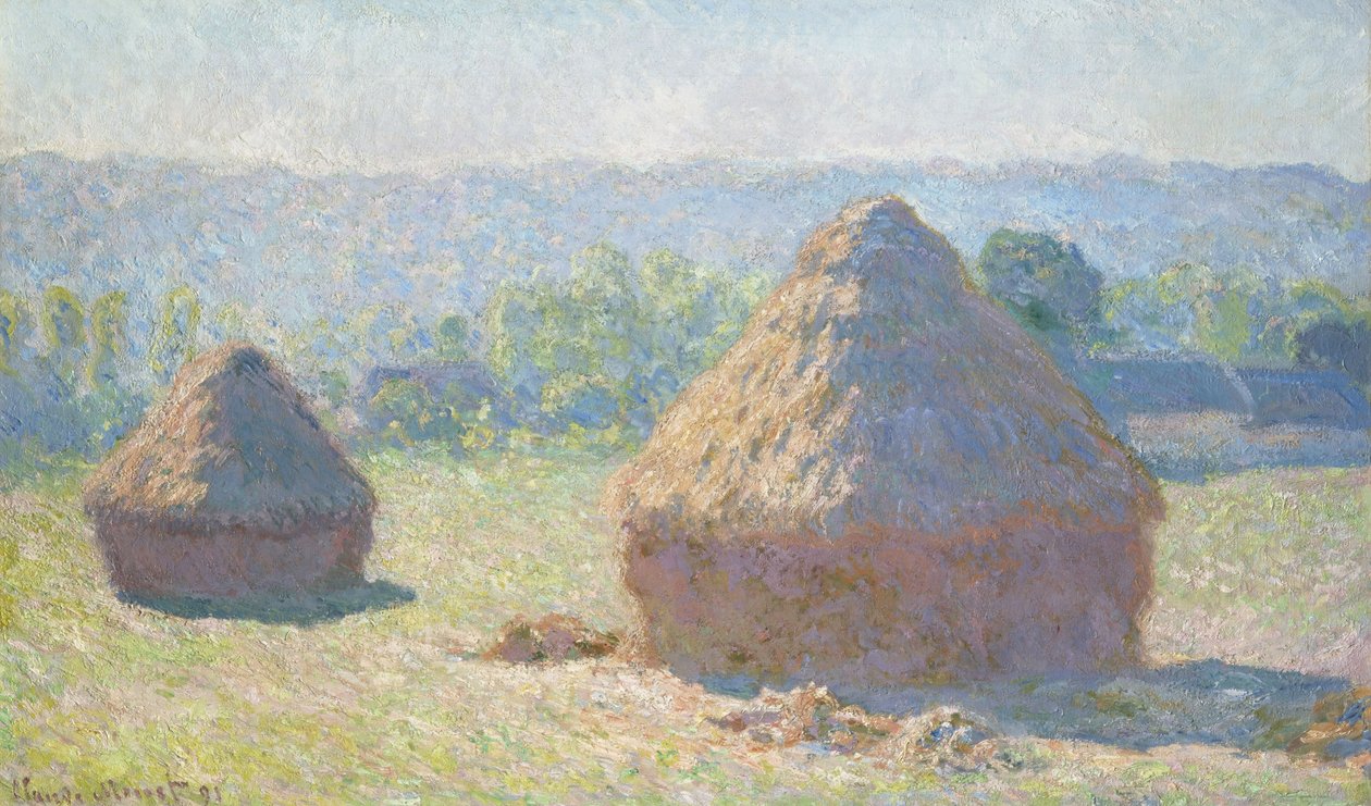 夕陽の中の干し草、1891 作： クロード・モネ
