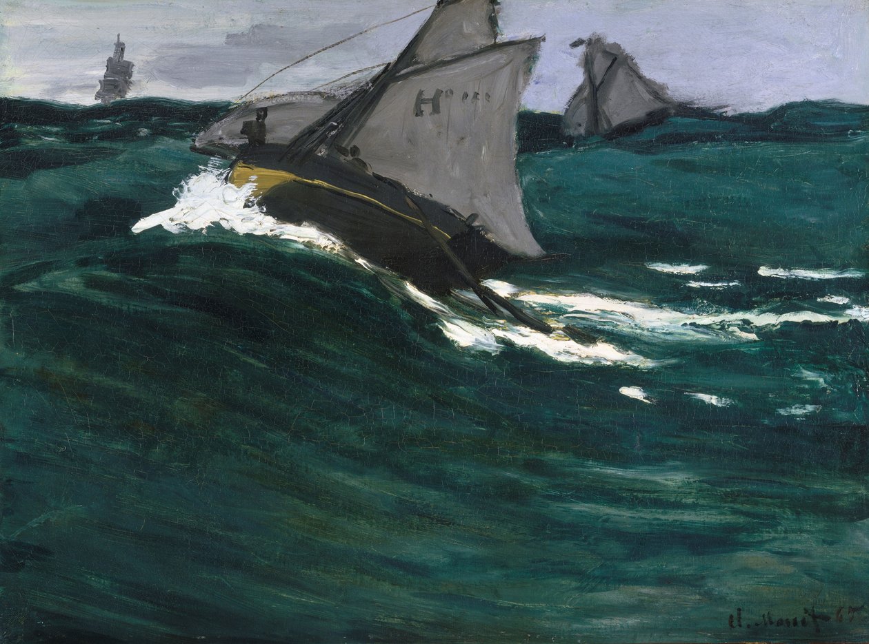 緑の波、c.1866-67（キャンバスに油彩） 作： クロード・モネ