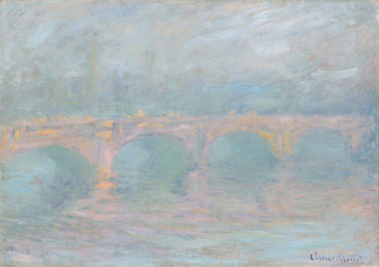 ウォータールー橋、ロンドン、日没、1904 年。 作： クロード・モネ