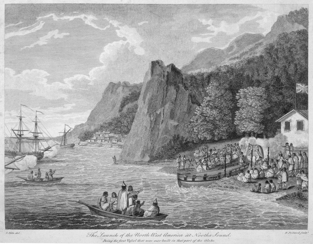ヌートカサウンドでの北西アメリカの進水、「1788年と1789年に中国からアメリカの北西海岸へ」 作： コンラッド・マーティン・メッツ