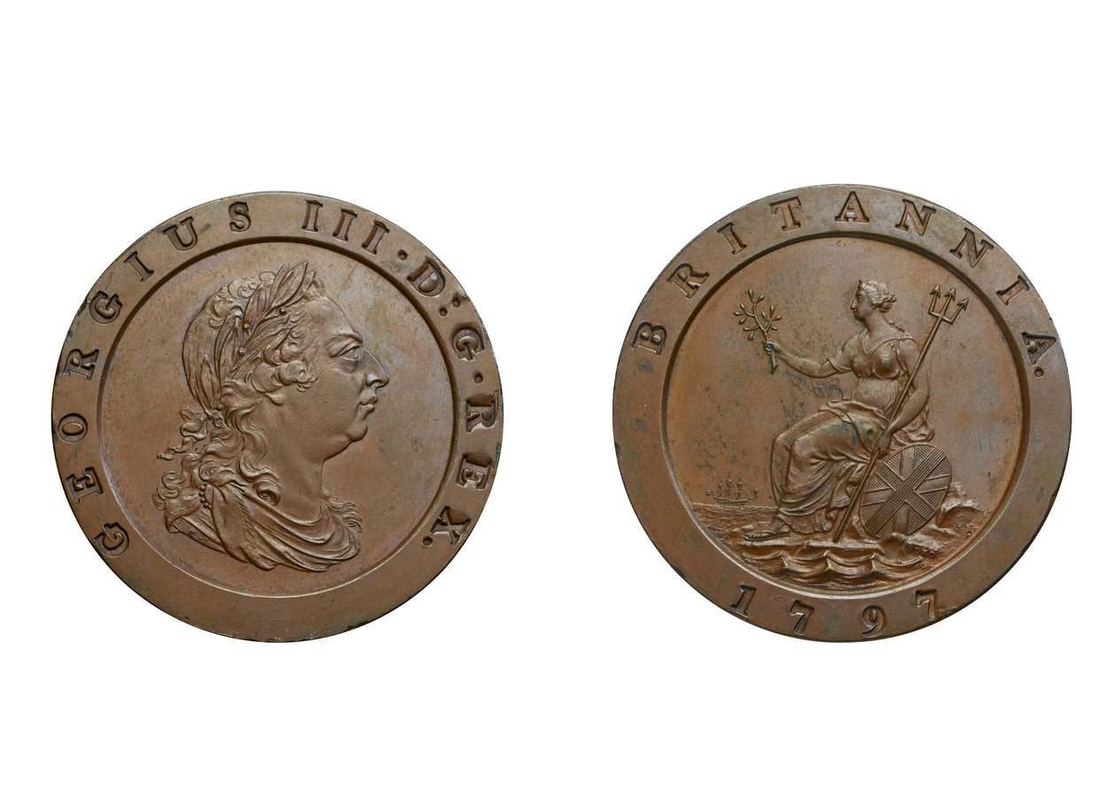 側転二ペンス、1797（ブロンズ） 作： コンラッド・ハインリッヒ・キュヒラー