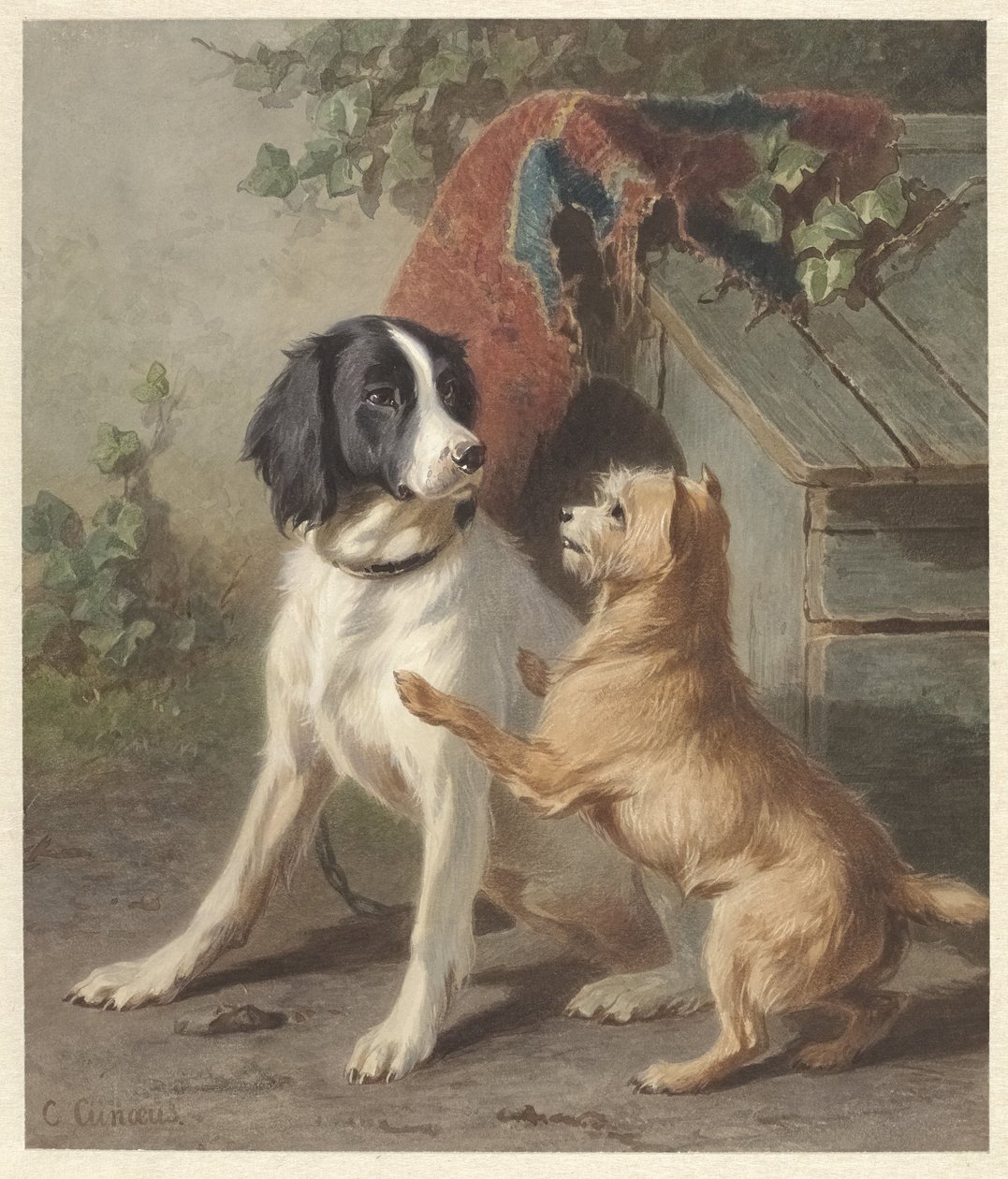 小屋の 2 匹の犬 作： Conradijn Cunaeus