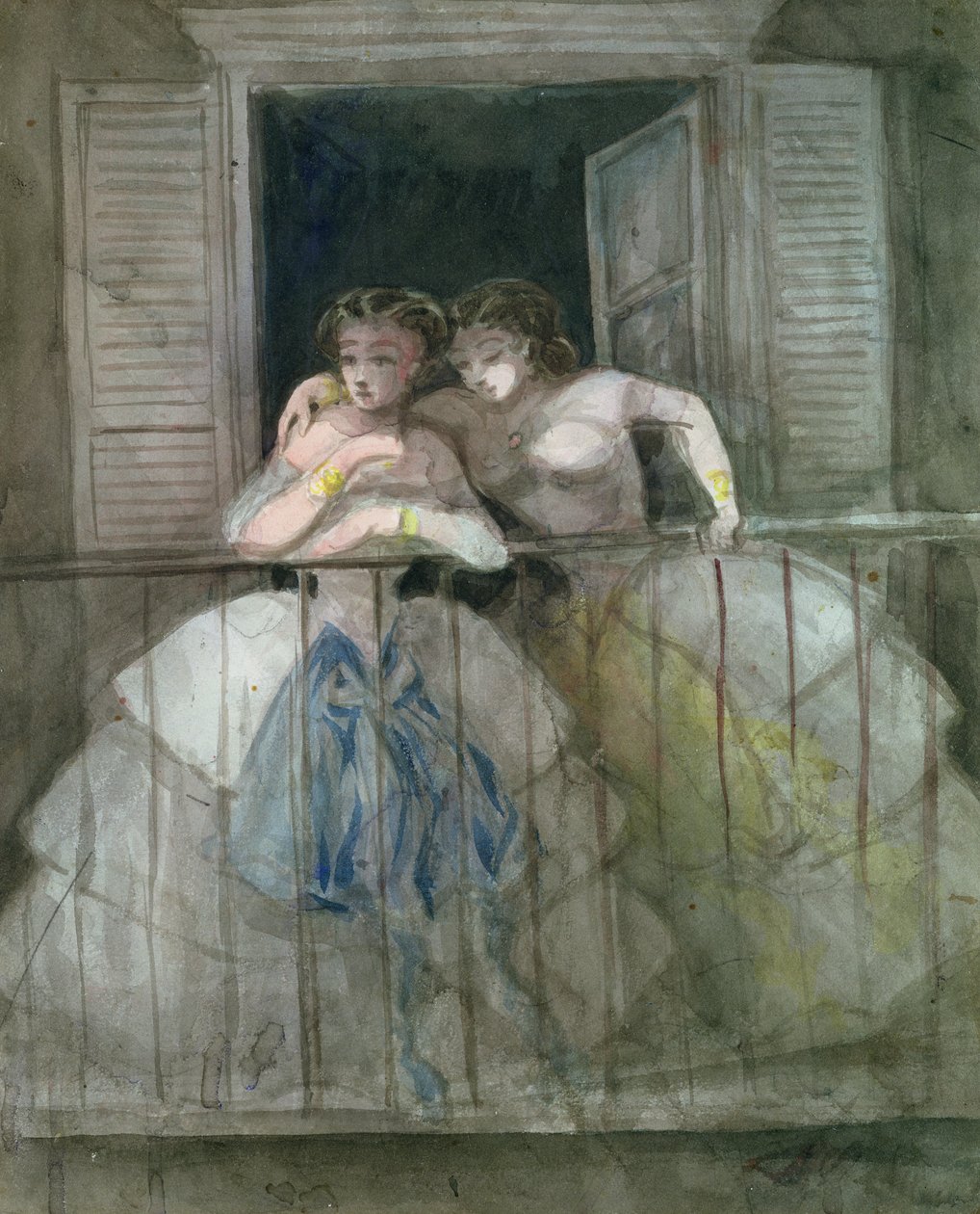 バルコニーの女の子、1855-60 作： コンスタンタン・ガイズ