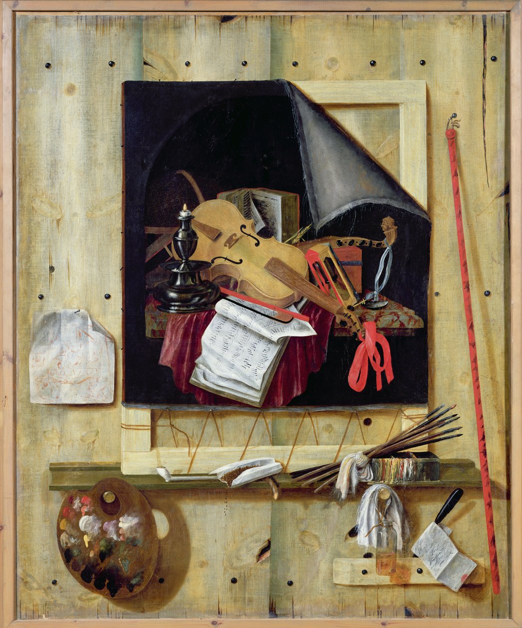 Trompe l&39;Oeil Still Life、1665 作： コルネリス・ノルベルトゥス・ギスブレヒト