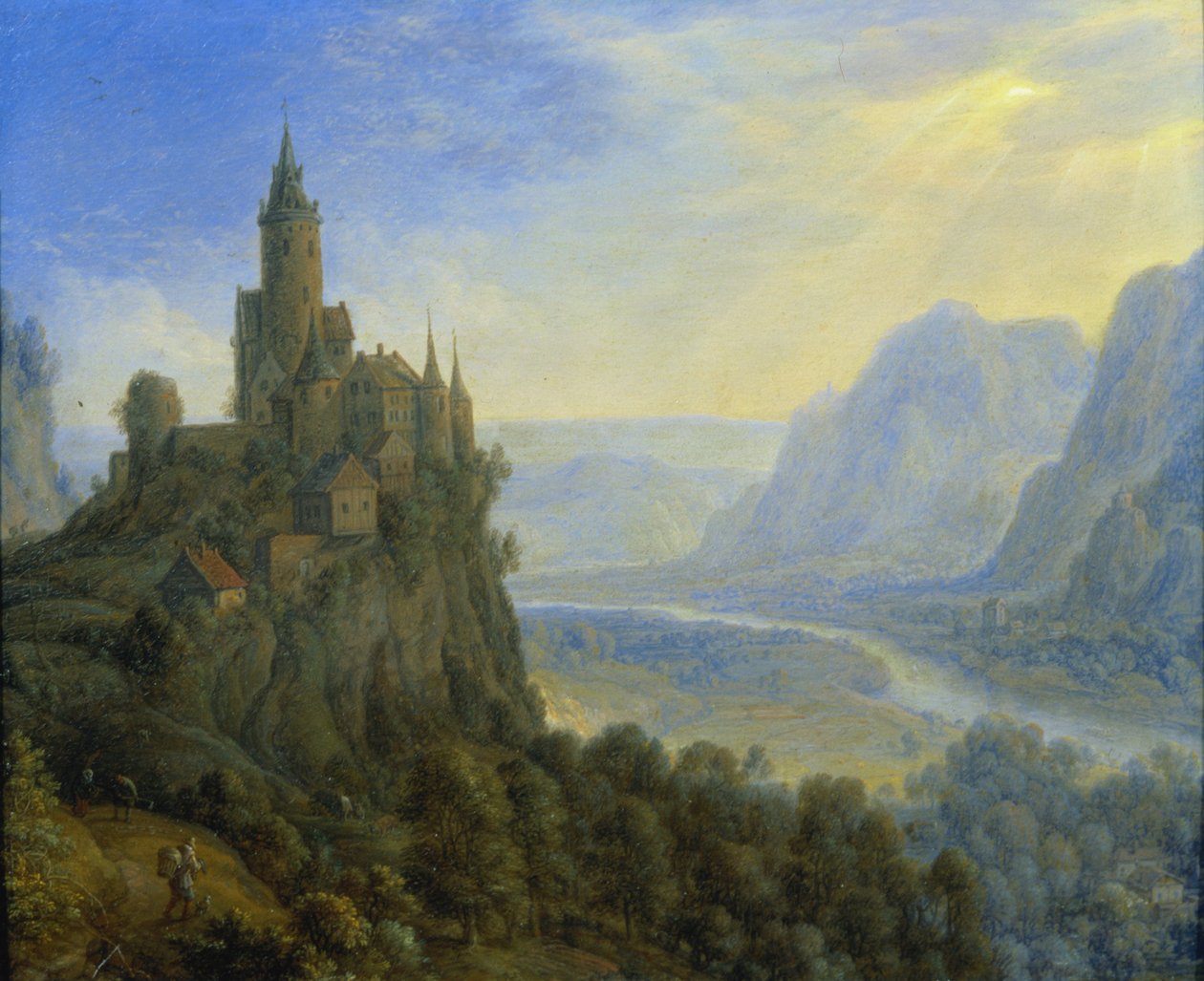 城のある山岳風景 作： コルネリス・サフレベン