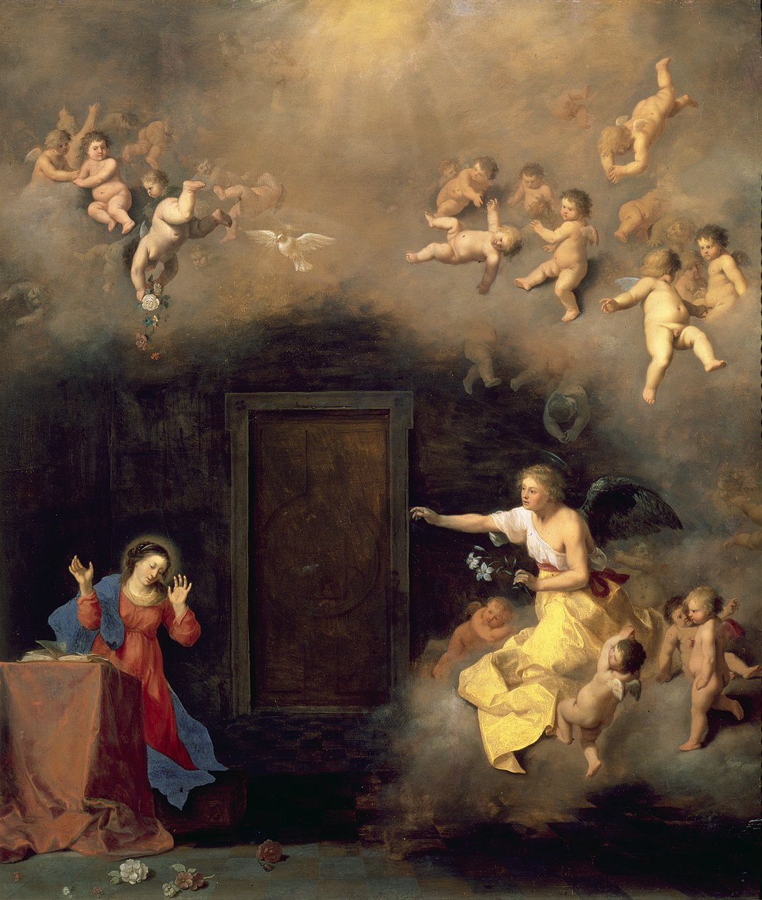 受胎告知、1635年（銅に油彩） 作： Cornelis van PoelenburghまたはPoelenburch