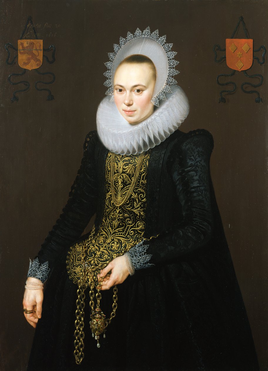 Justina van Teylingenの肖像、1616年（ペアについては307901を参照） 作： コルネリス・ファン・デル・フォールト