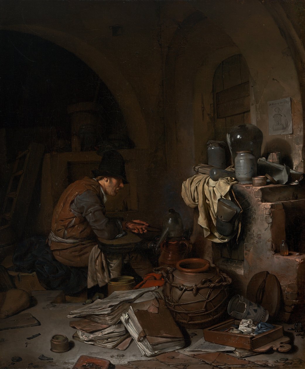 錬金術師、1663年。 作： コルネリス・ピーターシュ・ベガ