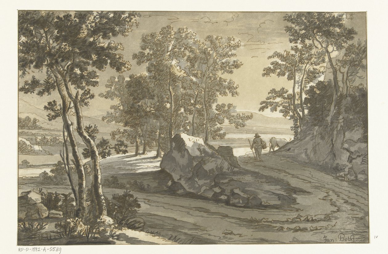 ドライバーのいる樹木が茂った風景 作： Cornelis Brouwer