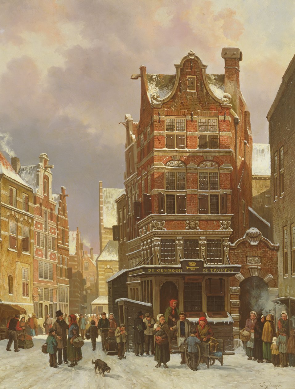 19世紀のベルギーのストリートシーン 作： Cornelis Springer