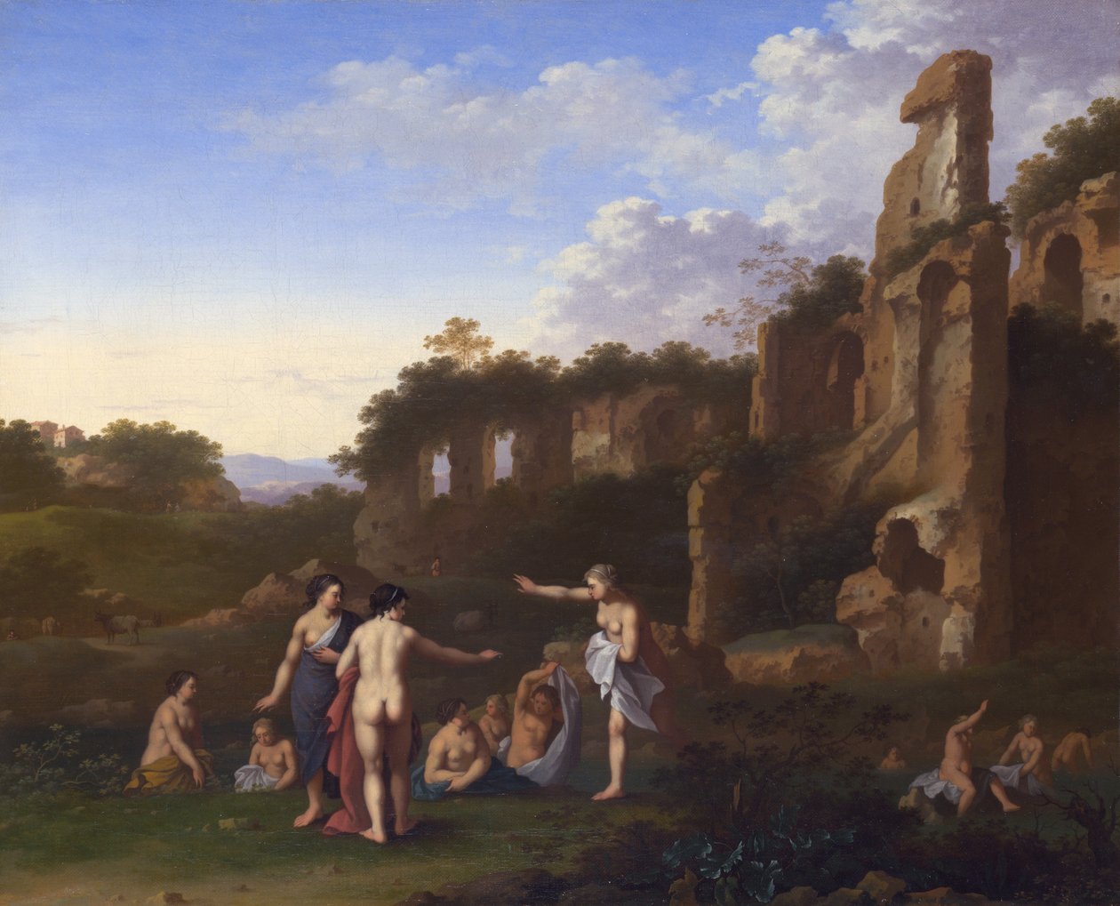 風景の中を入浴する女性 作： Cornelis van PoelenburghまたはPoelenburch