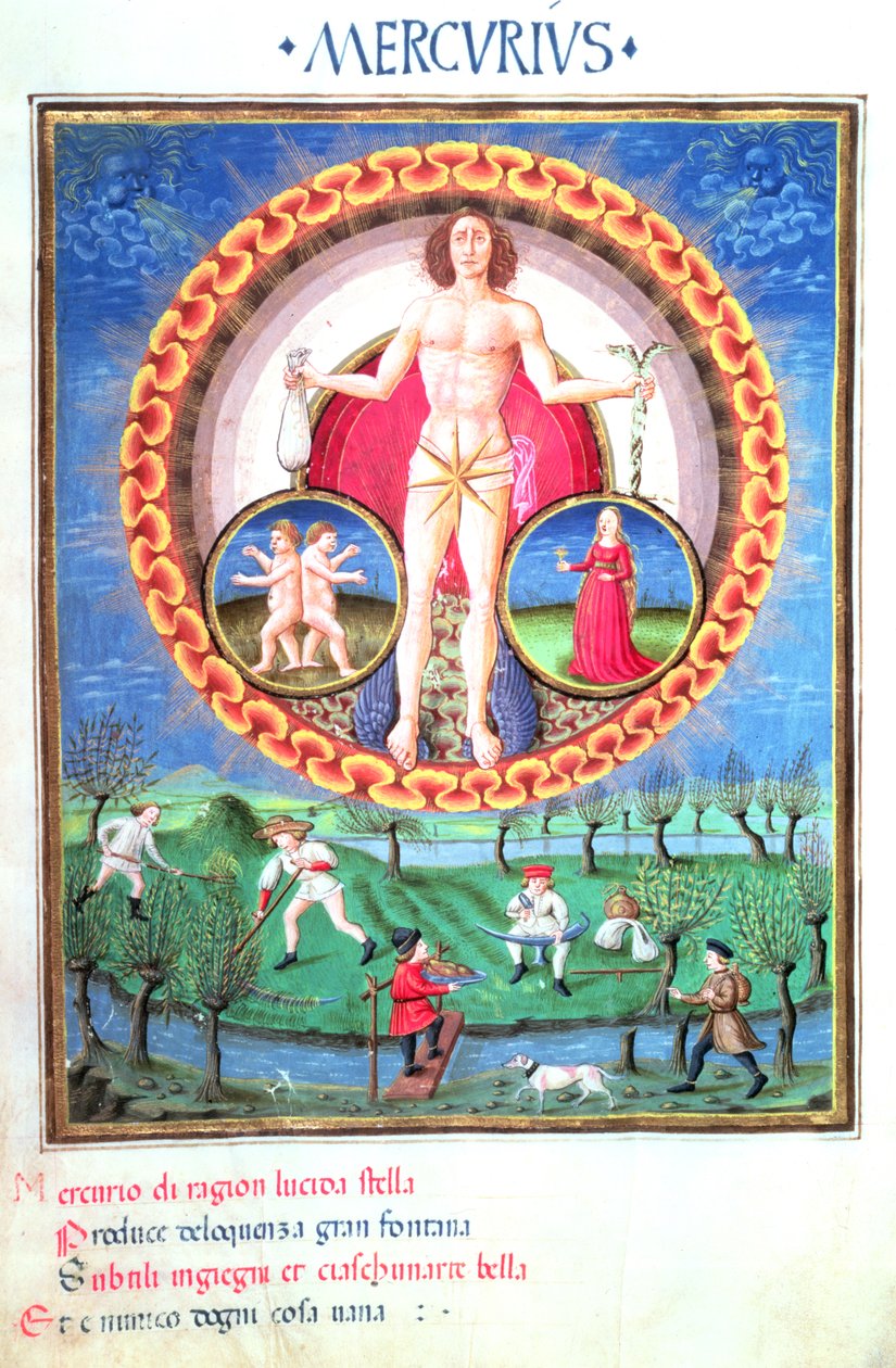ラットさん209惑星水星、ジェミニとおとめ座の黄道十二宮、「ドスフェーラ」c.1470から 作： クリストフォロ・デ・プレディス