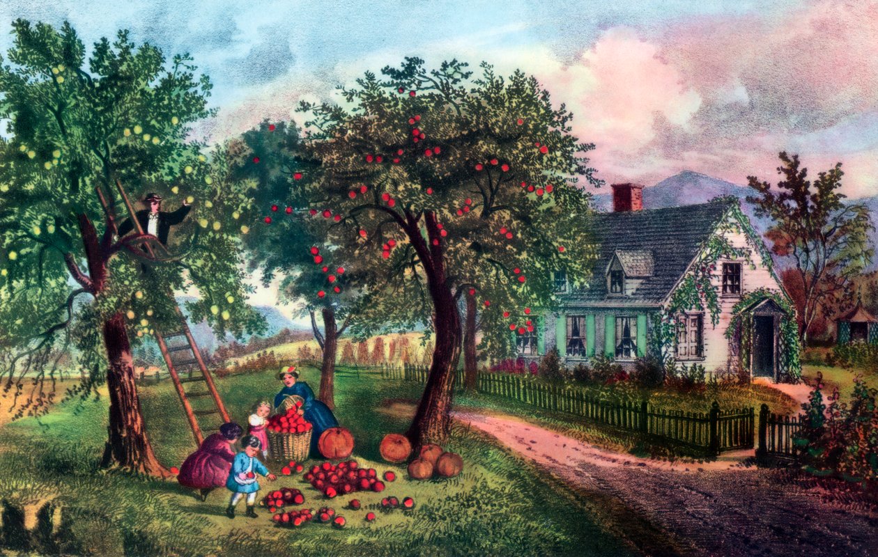 秋のアメリカンホームステッド、1869年 作： キュリアーとアイブス