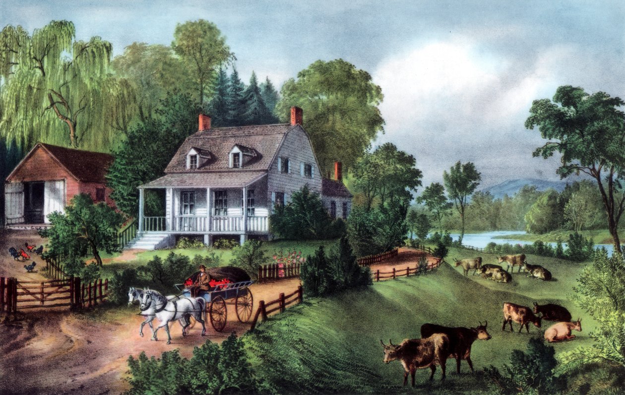 1868年の夏のアメリカンホームステッド 作： キュリアーとアイブス