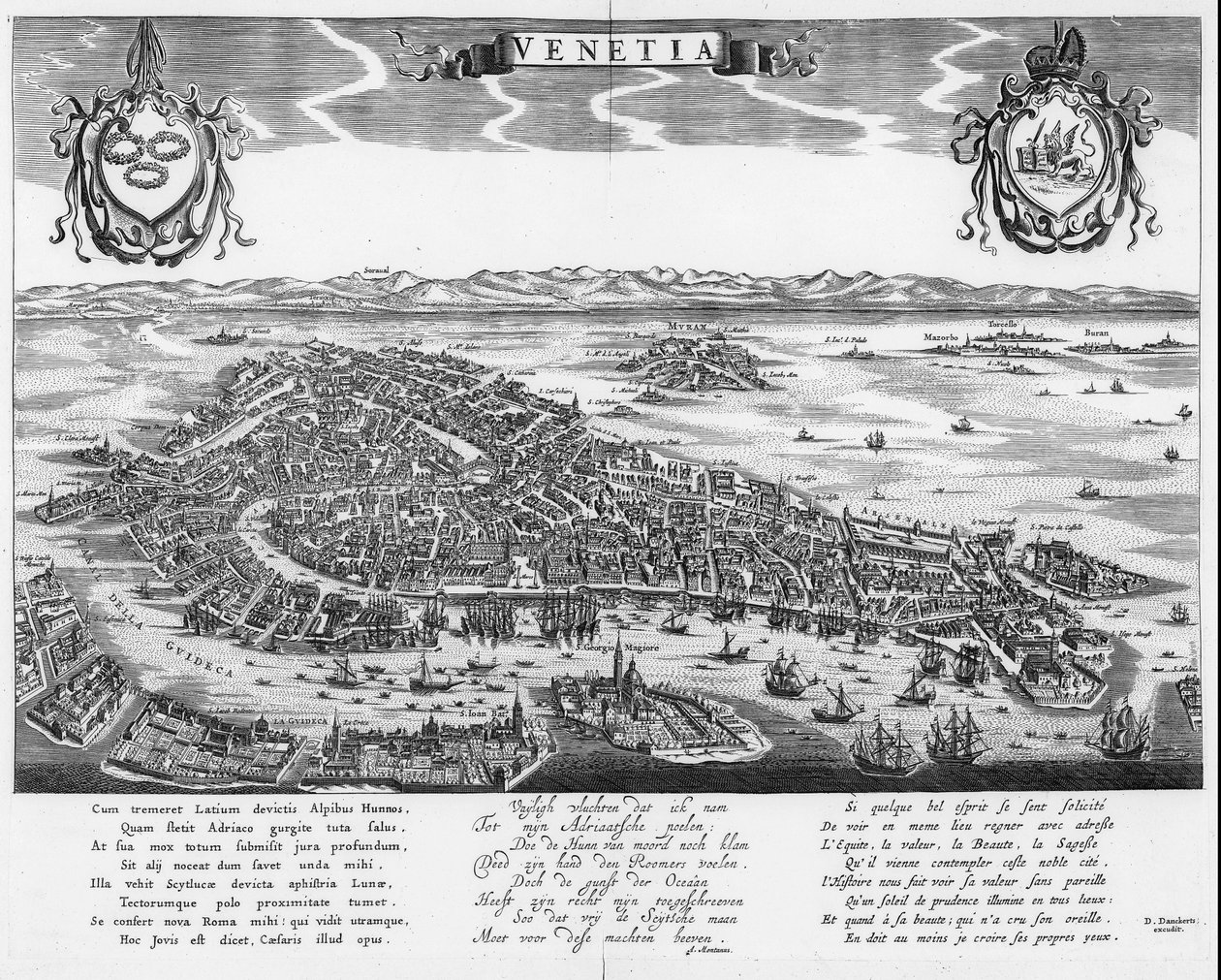 ベニスの地図（ラテン語、オランダ語、フランス語の3つのテキスト） 作： ダンケルダンケルツ