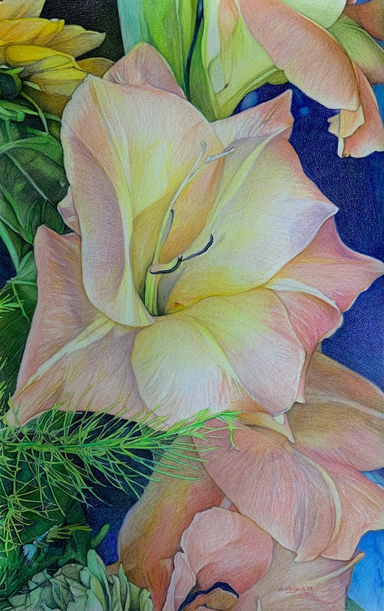 Bursting Blooms 1, 2024（紙に鉛筆） 作： ダレル・ウィンドジャック