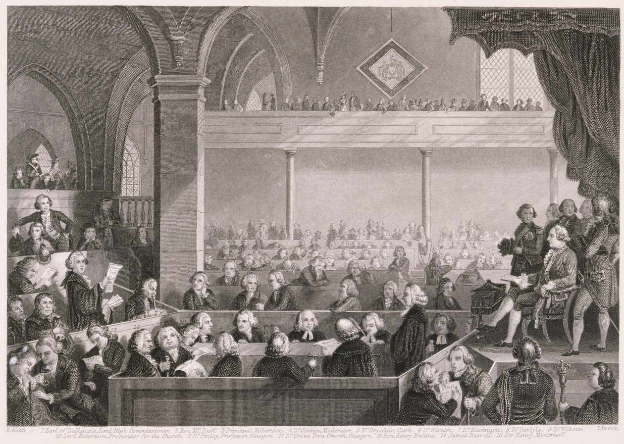 1783年のスコットランド教会の総会。T。ブラウンによって「世界の宗教」からA. Fullarton und Co.によって出版され、刻まれました。 作： デビッド・アラン