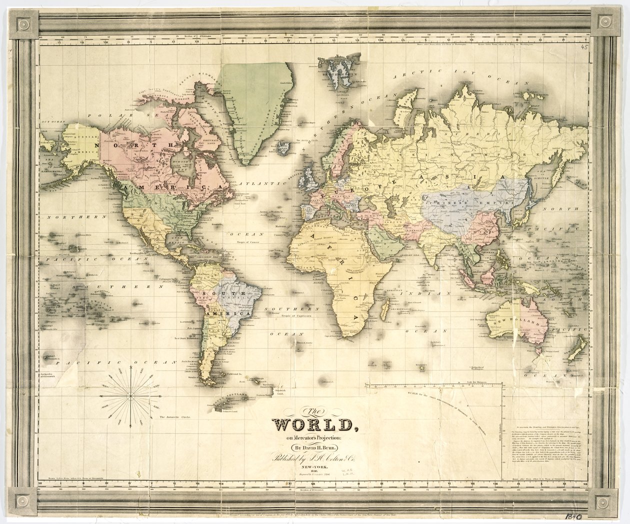 メルカトル図法の世界、1840年（ハンドカラープリント） 作： デビッド・バー