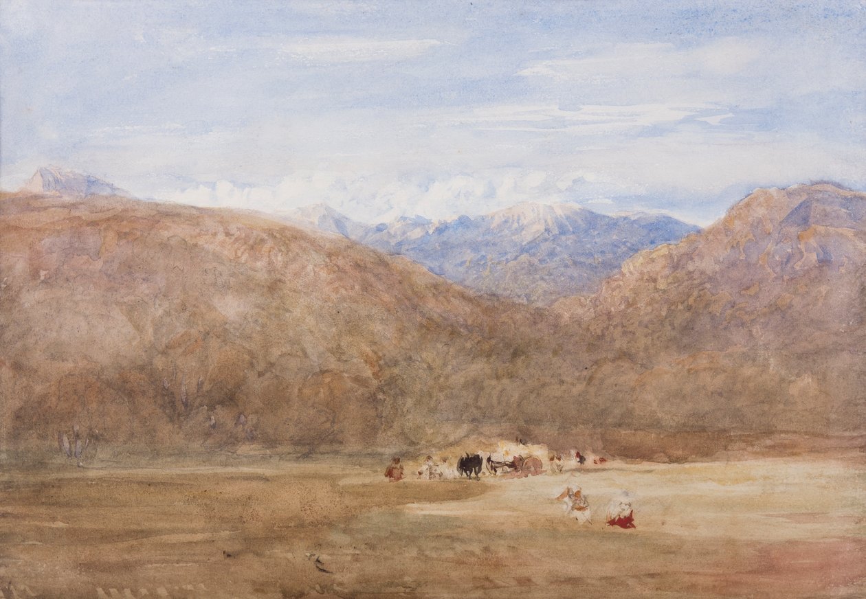 1840年頃、ドルジェラン近郊のマウダッハの牧草地からのCader IdrisとMynydd Moel（紙と鉛筆） 作： デビッドコックス