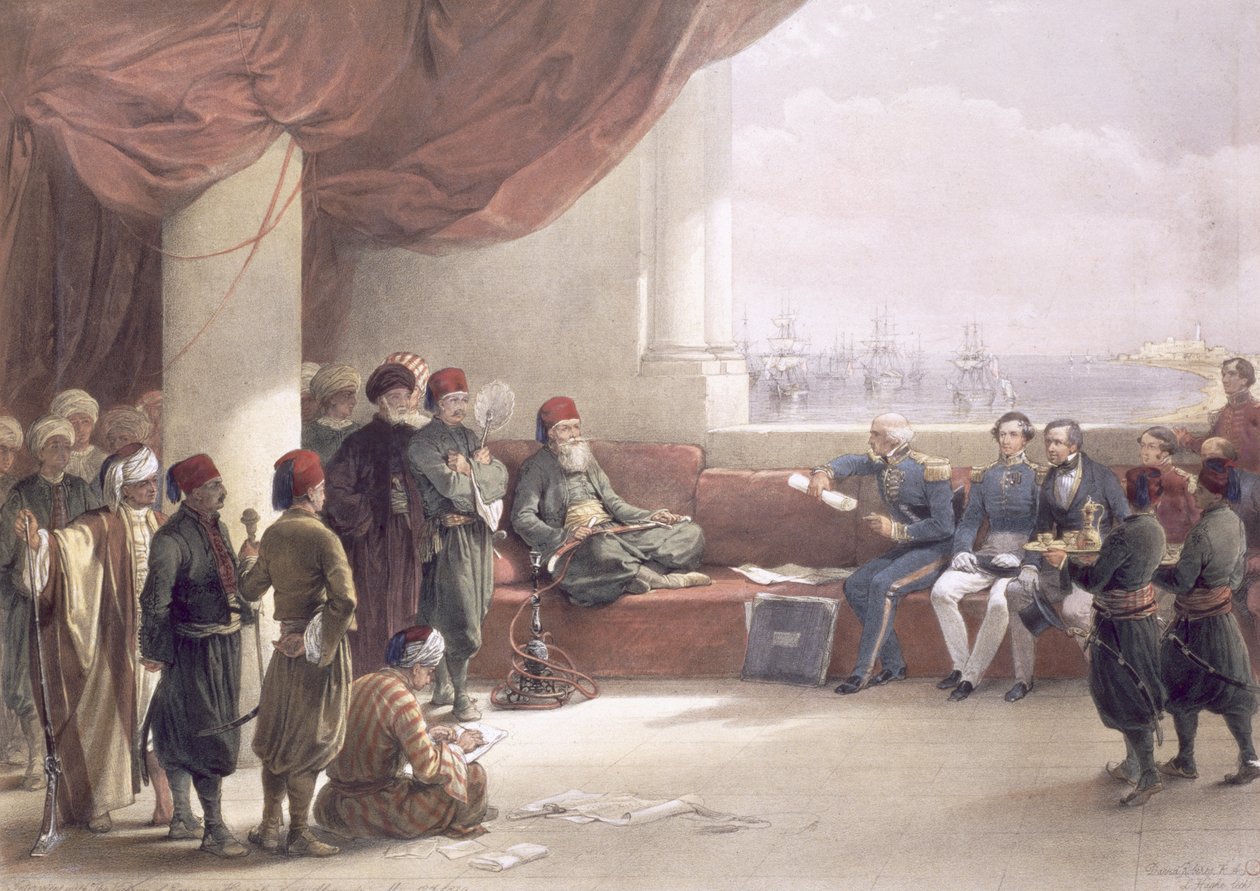 1839年5月12日、エジプトとヌビアのアレクサンドリアの彼の宮殿でのエジプト総督インタビュー、第3巻 作： デビッド・ロバーツ