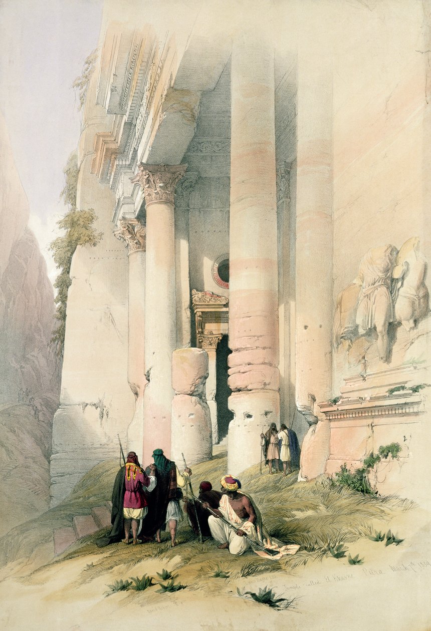 1839年3月7日、ペトラのエルハスネと呼ばれる寺院。ルイハゲ（1806-85）パブによって刻まれた「聖地」のボリュームIIIのプレート94。 1849 作： デビッド・ロバーツ